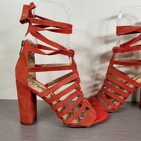 Sam Edelman Yarina Strappy Suede Sandal, Blood Orange Suede, Womens Size 7.5 M - Picture 7 of 11